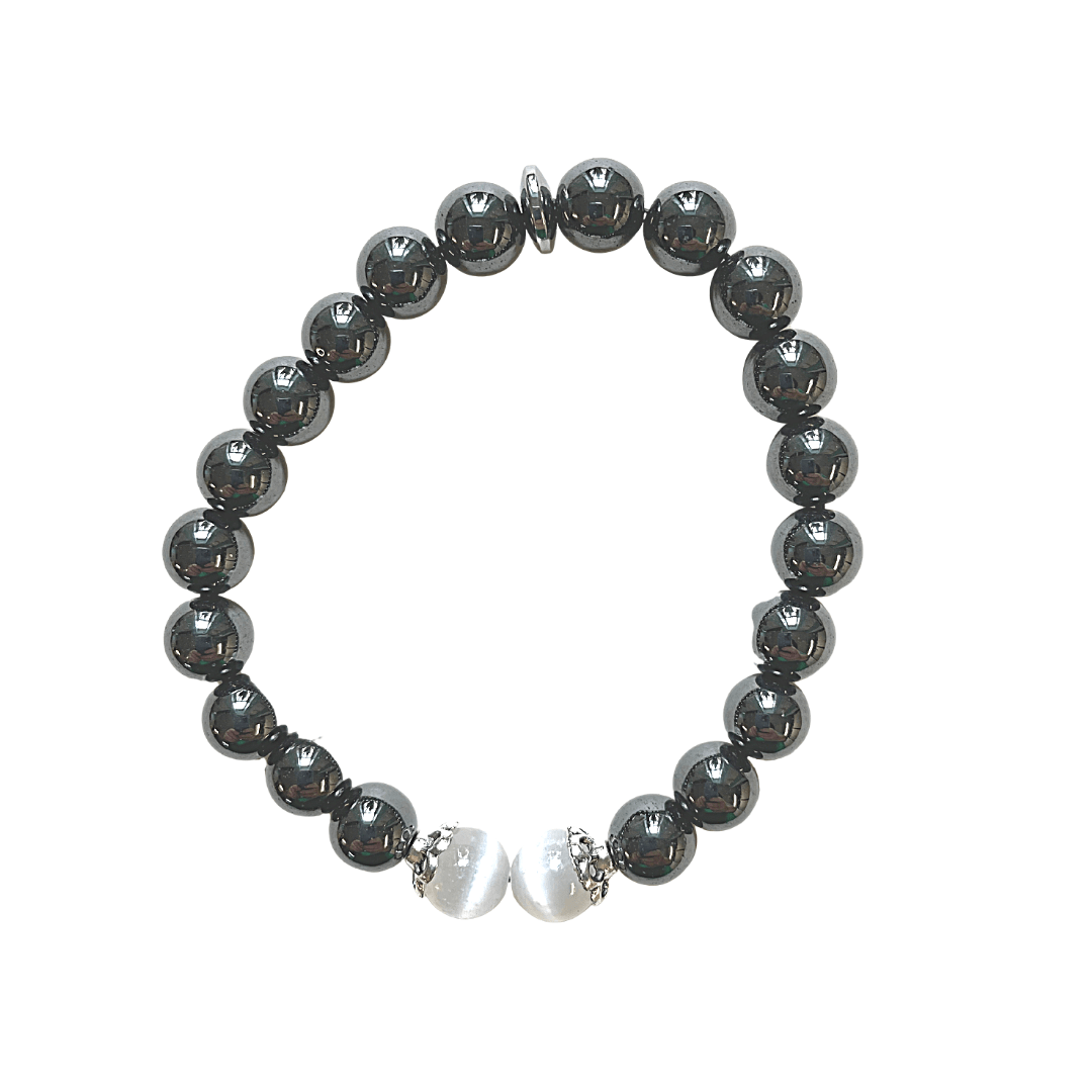 Hematite Bracelet with Selenite Accent 8mm image 0