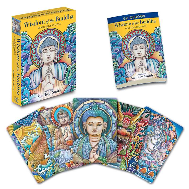 Wisdom of the Buddha card set with packaging and cards displayed on a white background
