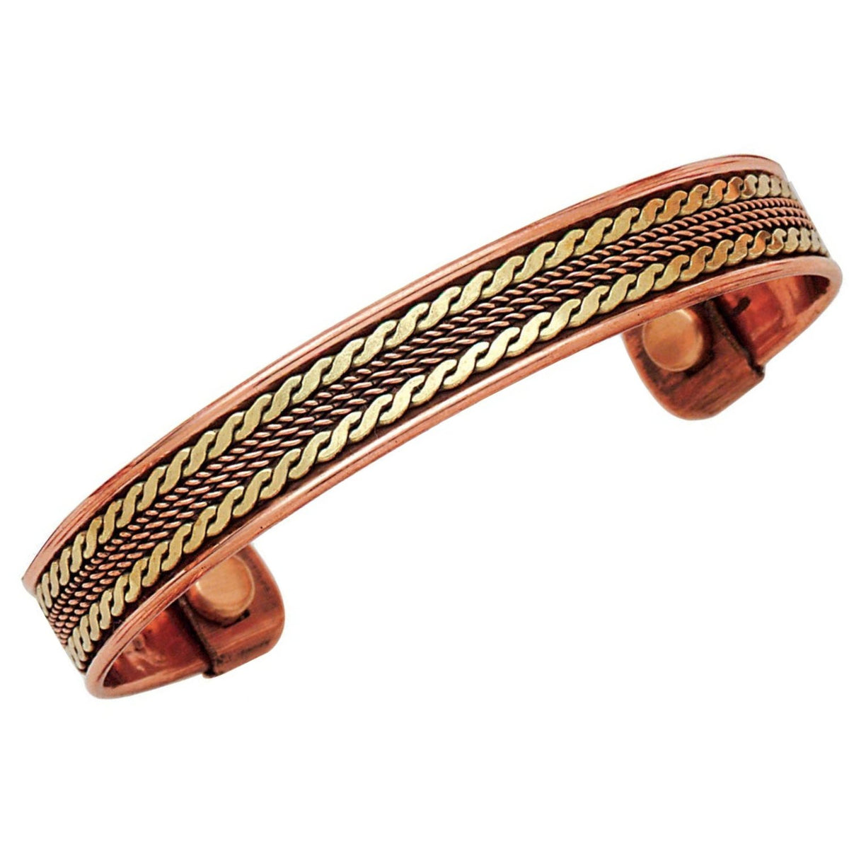 Copper and brass bracelet on a white background