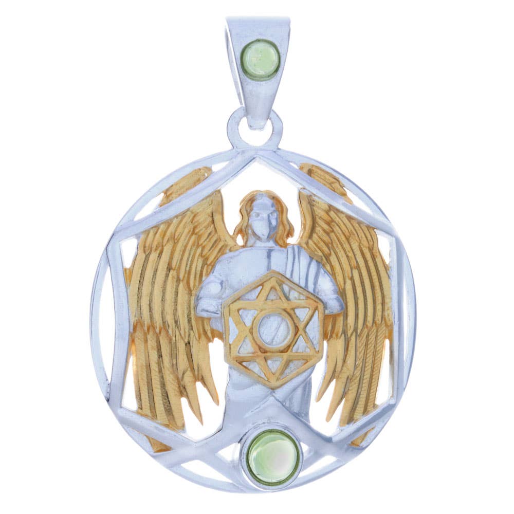 Archangel Metatron Gold Plated Pendant with Peridot