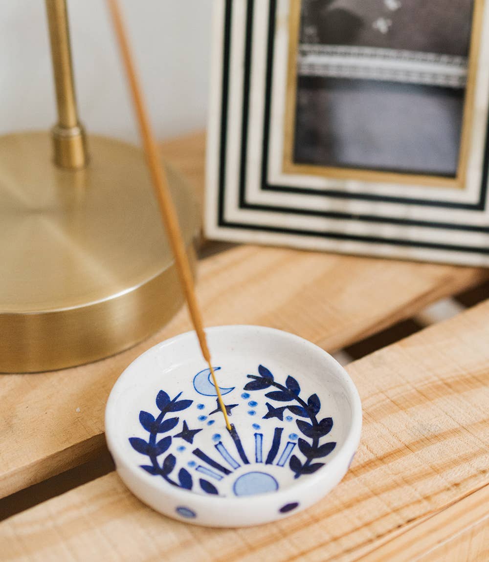 Blue and White Lalita Round Incense Holder