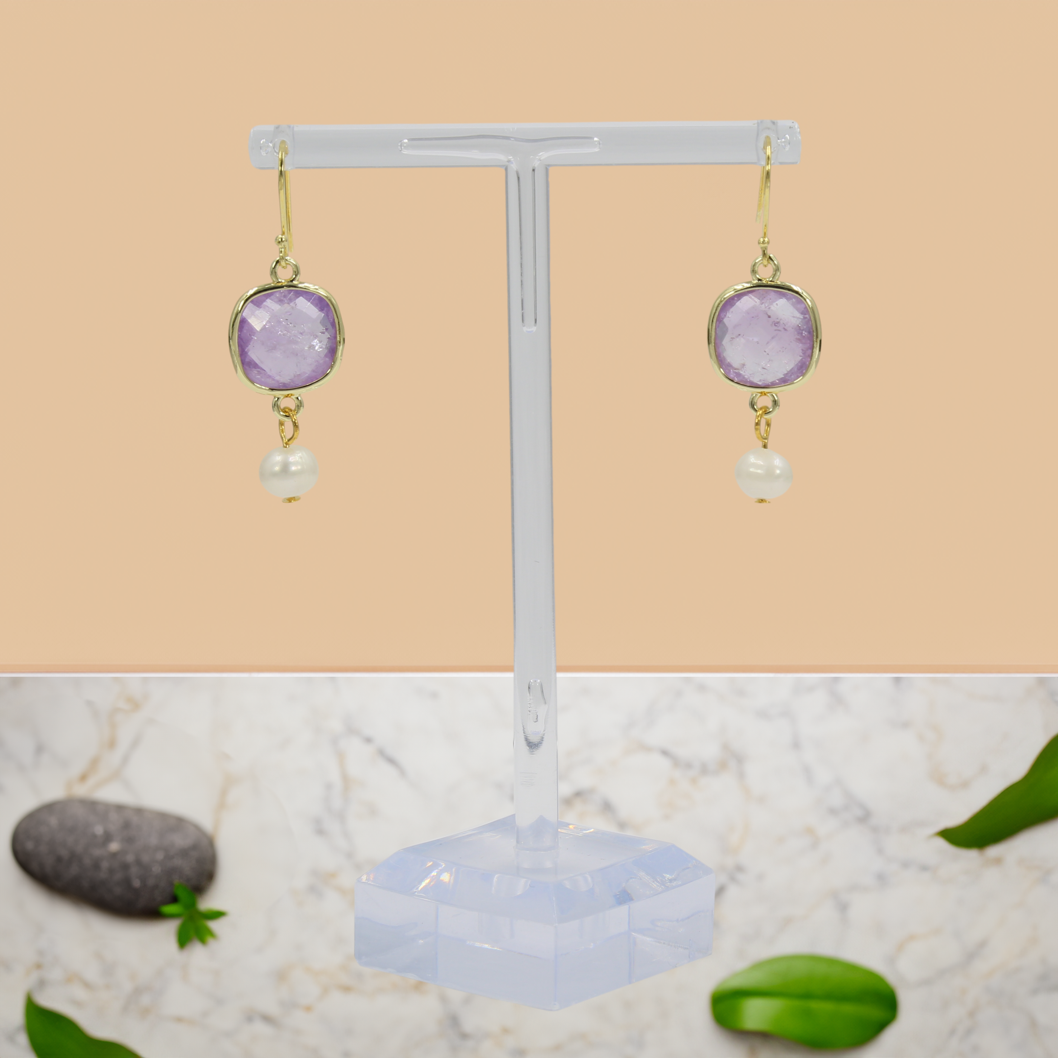 Amethyst and Cultured Pearl Drop Earrings