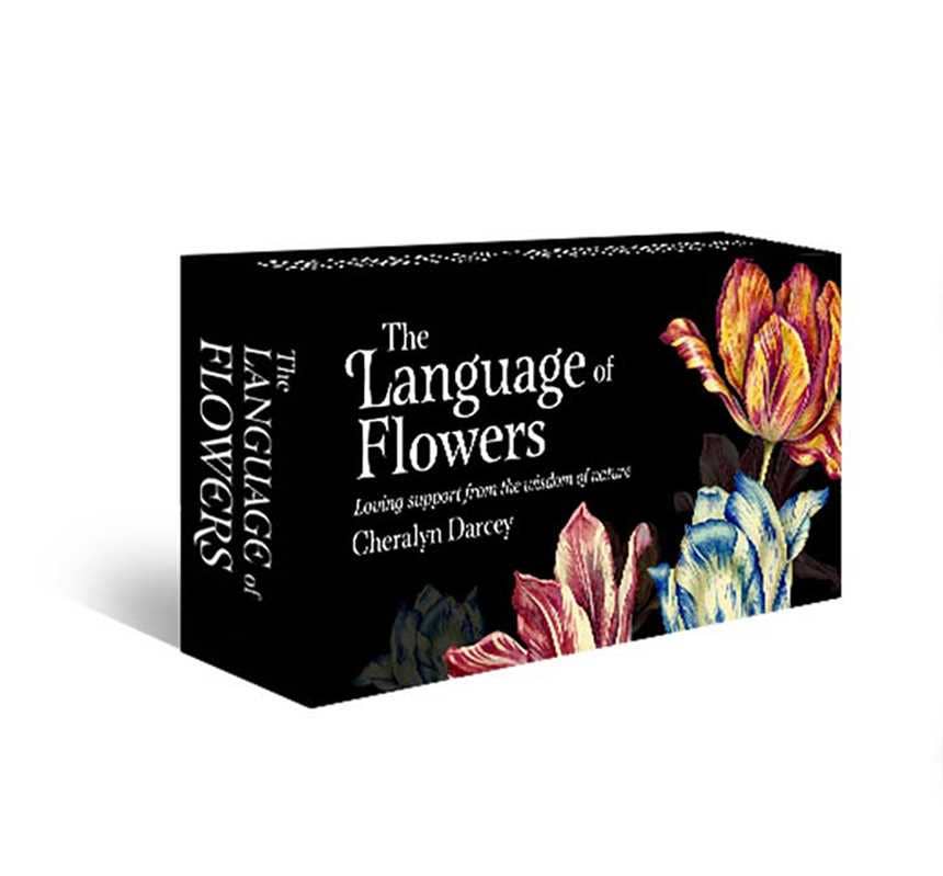 Book titled 'The Language of Flowers' with floral design on a black background