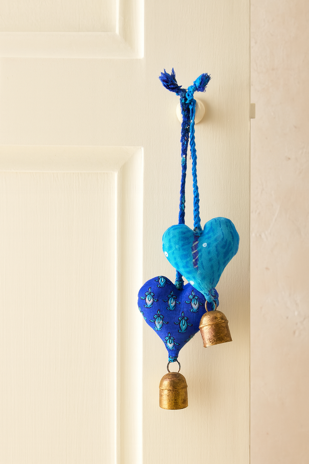Heart Upcycled Sari Mini Bell Hanging - Assorted Colors