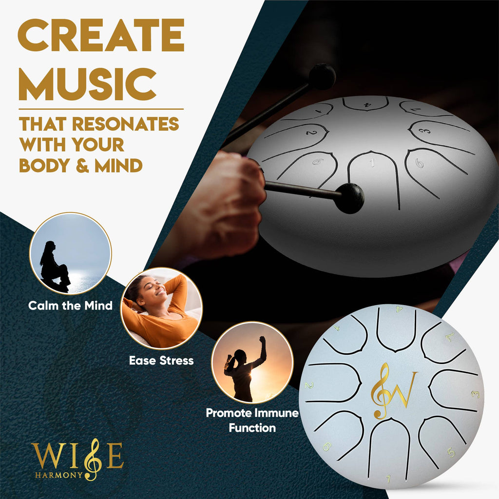 Steel Tongue Drum Meditation Rain Drum - White
