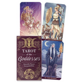 Tarot cards with illustrations of goddesses and the cover of 'Tarot of the Goddesses' deck.