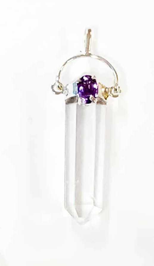 Clear Quartz Double Terminated Point Pendant with Amethyst Accent image 0