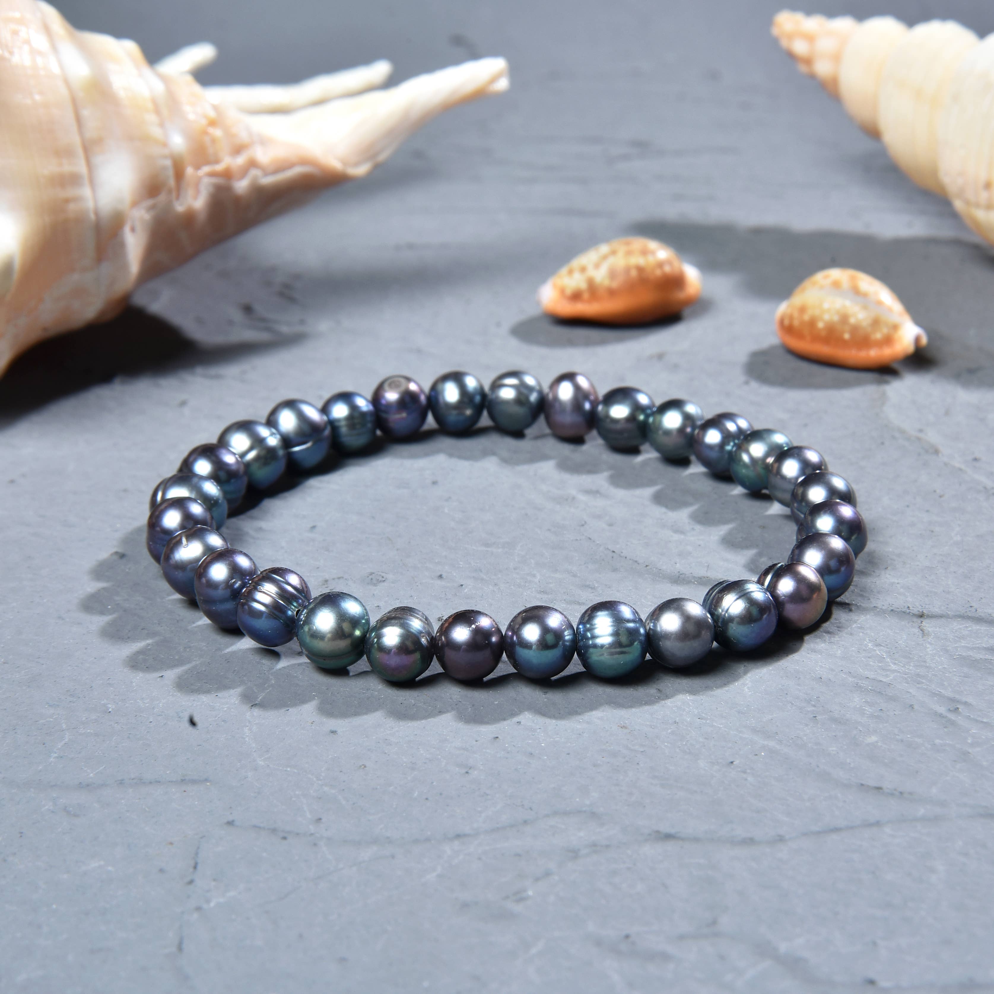 Peacock Freshwater Pearl Stretch Bracelet 6 - 7 mm