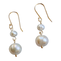 Pearl Double Drop Earrings with Gold Toned Wire on a white background