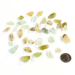 Green Calcite Natural Pieces with Quarter for Scale