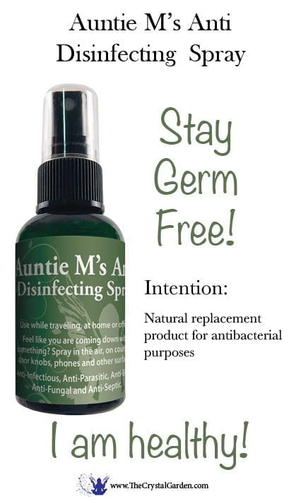 Auntie M’s Anti Disinfecting Spray Use while traveling, at home or office. Feel like you are coming down with something? Spray in the air, on counters, door knobs, phones and other surfaces.