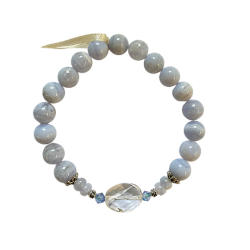 Blue Lace Agate Bracelet with Clear Quartz Focal Bead TZ