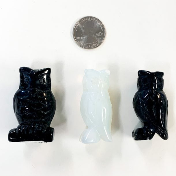 Gemstone Owls with Quarter for Scale