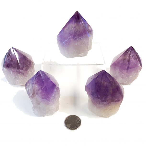 Amethyst Standing Points 2-3" with Quarter for Scale