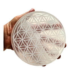 Selenite Round Flower of Life Grid