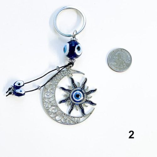 Evil Eye Talisman Sun and Moon Keychain with Quarter