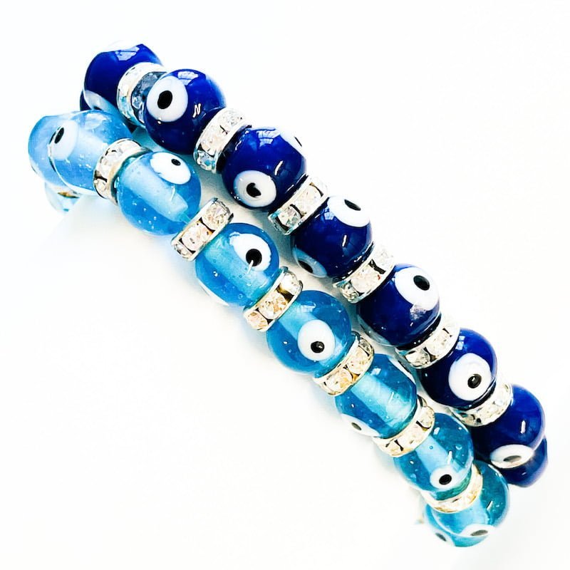 clear quartz beads and evil eye beads better communication and protection bracelet Evil's eye bracelet natural aquamarine