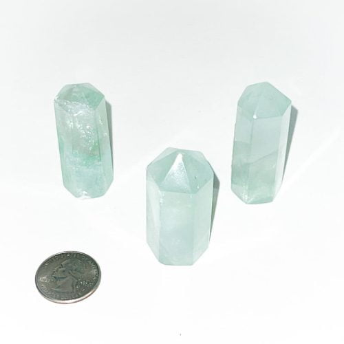 Green Fluorite Standing Point with Quarter