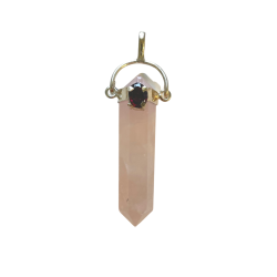 Rose quartz point pendant with garnet accent