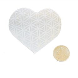 Selenite Heart with Flower of Life with Quarter
