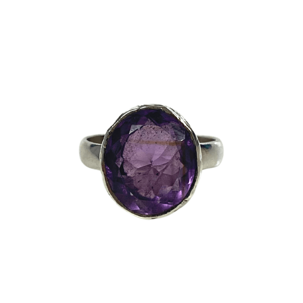 front face of faceted amethyst ring