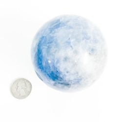 Blue Calcite Sphere with Quarter