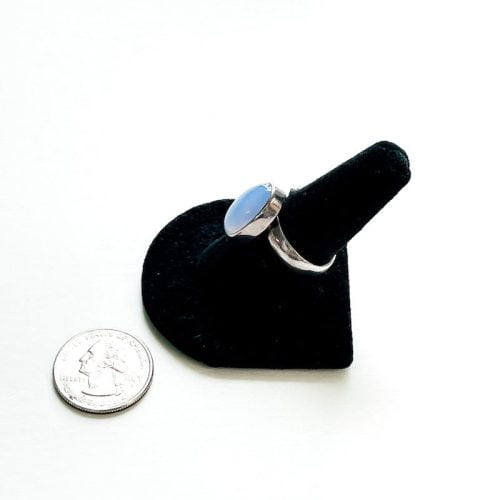Blue Chalcedony Ring Size 9 Side with Quarter