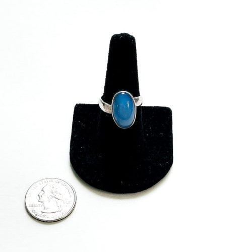 Blue Chalcedony Ring Size 9 with Quarter