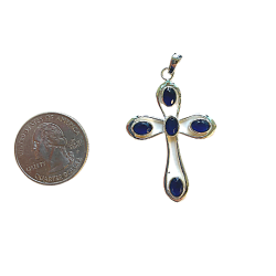 Sapphire Sterling Silver Cross Pendant with Quarter
