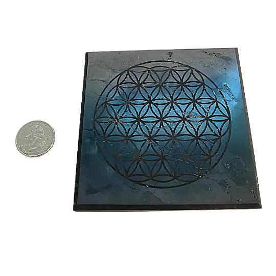 Shungite Tile Flower of Life with quarter