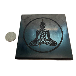Shungite tile Meditating Buddha with quarter