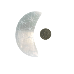 Selenite Flower of Life Crescent Moon with Quarter
