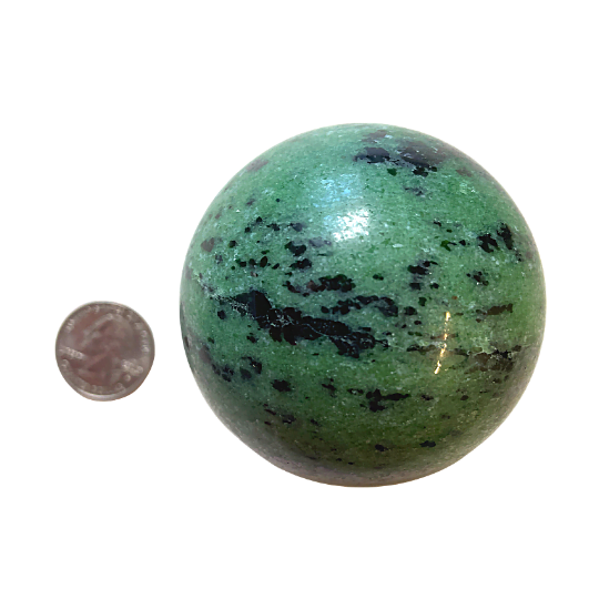 Zoisite sphere with quarter