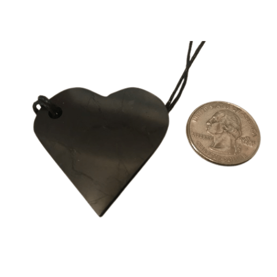HEART SHUNGITE FLAT PENDANT, LARGE
