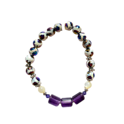 Mystic Agate Bracelet blue and purple with 3 amethyst barrel beads