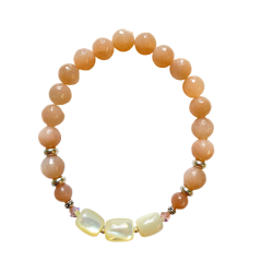 Peach Moonstone 8mm Bracelet with Mother of Pearl