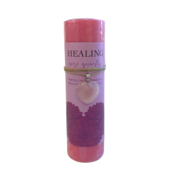 pink Healing candle with rose quartz crystal heart pendant