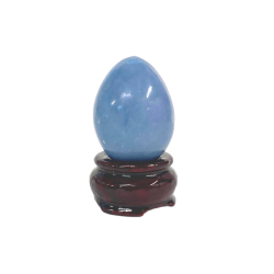small dark wood sphere holder with angelite egg