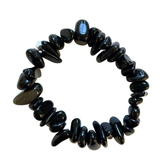 Black Obsidian Tumbled Stone Bracelet side-drilled