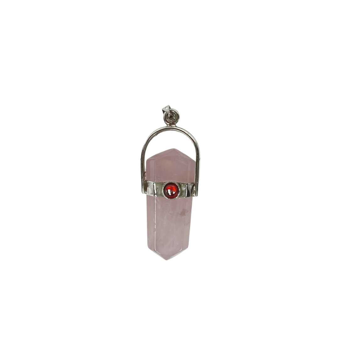 Rose Quartz Point with Garnet Accent Pendant