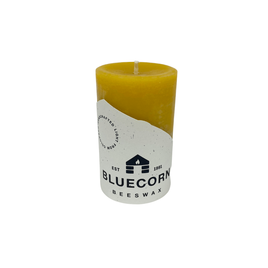 Bluecorn Bees Wax Pillar Candle 2" x 3" The Crystal Garden