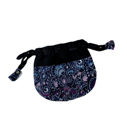 Navy Flower Brocade Drawstring Bag