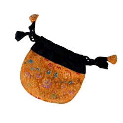 Orange Flower Brocade Drawstring Bag