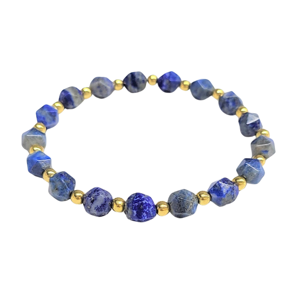 Faceted 8mm Lapis Lazuli beads with gold toned spacer beads 